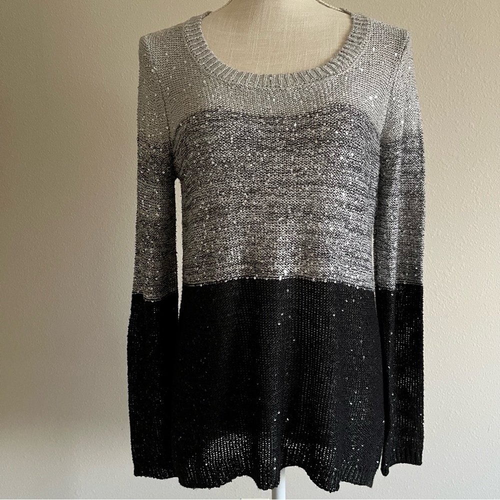 Belldini Black and silver Crew Neck sparkling sequins over body light Sweater L